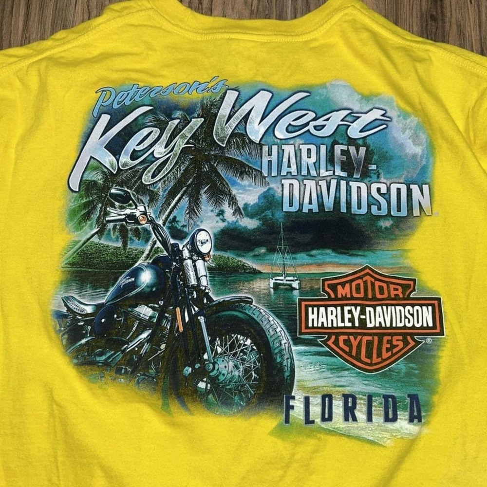 Harkey Davidson Petersons‎ 's Key West Florida Bright Yellow Shirt Men's XL